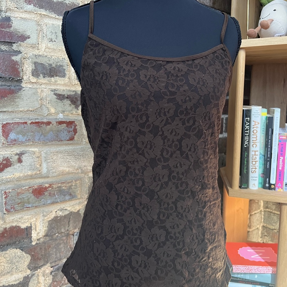 Floral Brown Layering Mesh Sheer Camisole Women’s Large